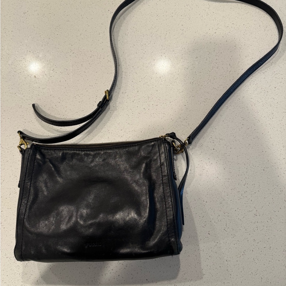 Fossil Black Leather Crossbody Purse